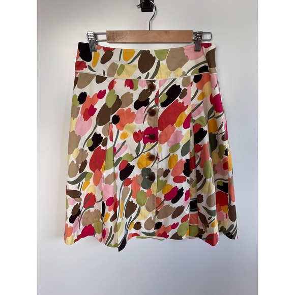 Talbots Dresses & Skirts - Talbots Multi Color Floral Tulip Print A-Line Skirt Button Front Stretch 10